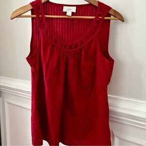 ANN TAYLOR LOFT Red Ribbed Blouse With A Braided Cut Out Front